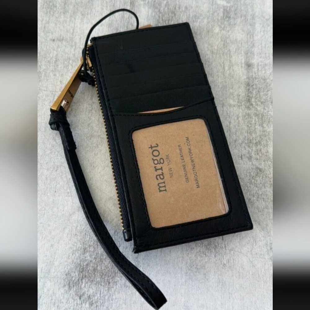 Margot Black slim leather Faye Card case wallet wristlet nwot
